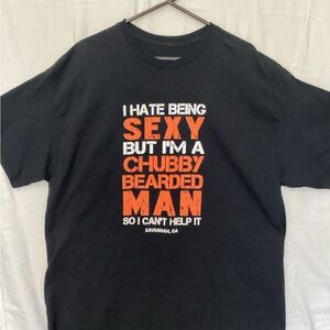 Chubby Bearded Man Black and Orange Graphic Tee